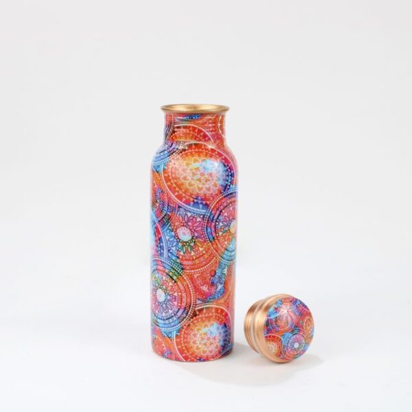 Pure copper water bottle: Limited Edition 'Circle Mandala' with enamel finish 700ML - Image 2