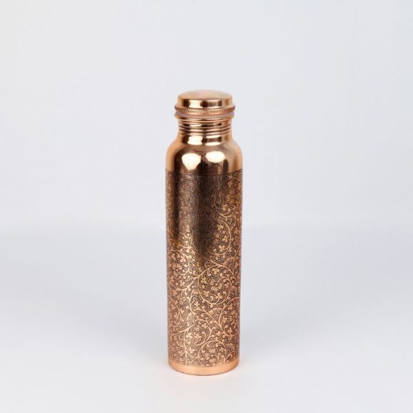 Pure copper water bottle: Pretty flower embossed 1L