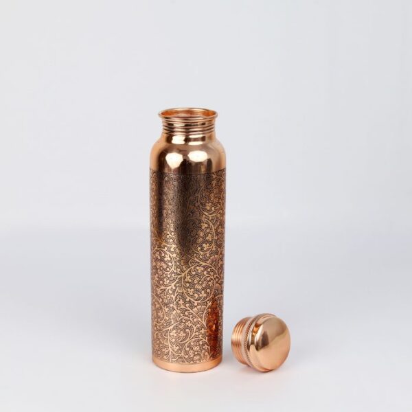 Pure copper water bottle: Pretty flower embossed 1L - Image 2