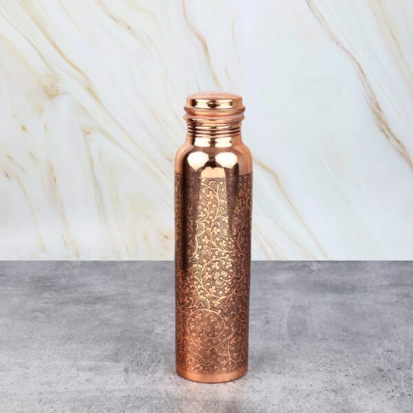 Pure copper water bottle: Pretty flower embossed 1L - Image 3