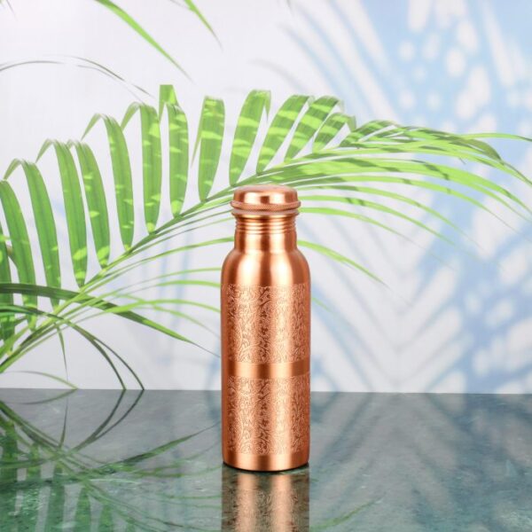 Pure copper water bottle: Flowers embossed 700ML - Image 4