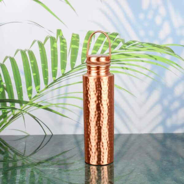 Pure copper water bottle: Hammered hook cap 1L - Image 4