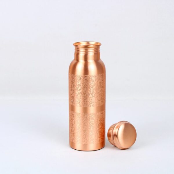 Pure copper water bottle: Flowers embossed 700ML - Image 2